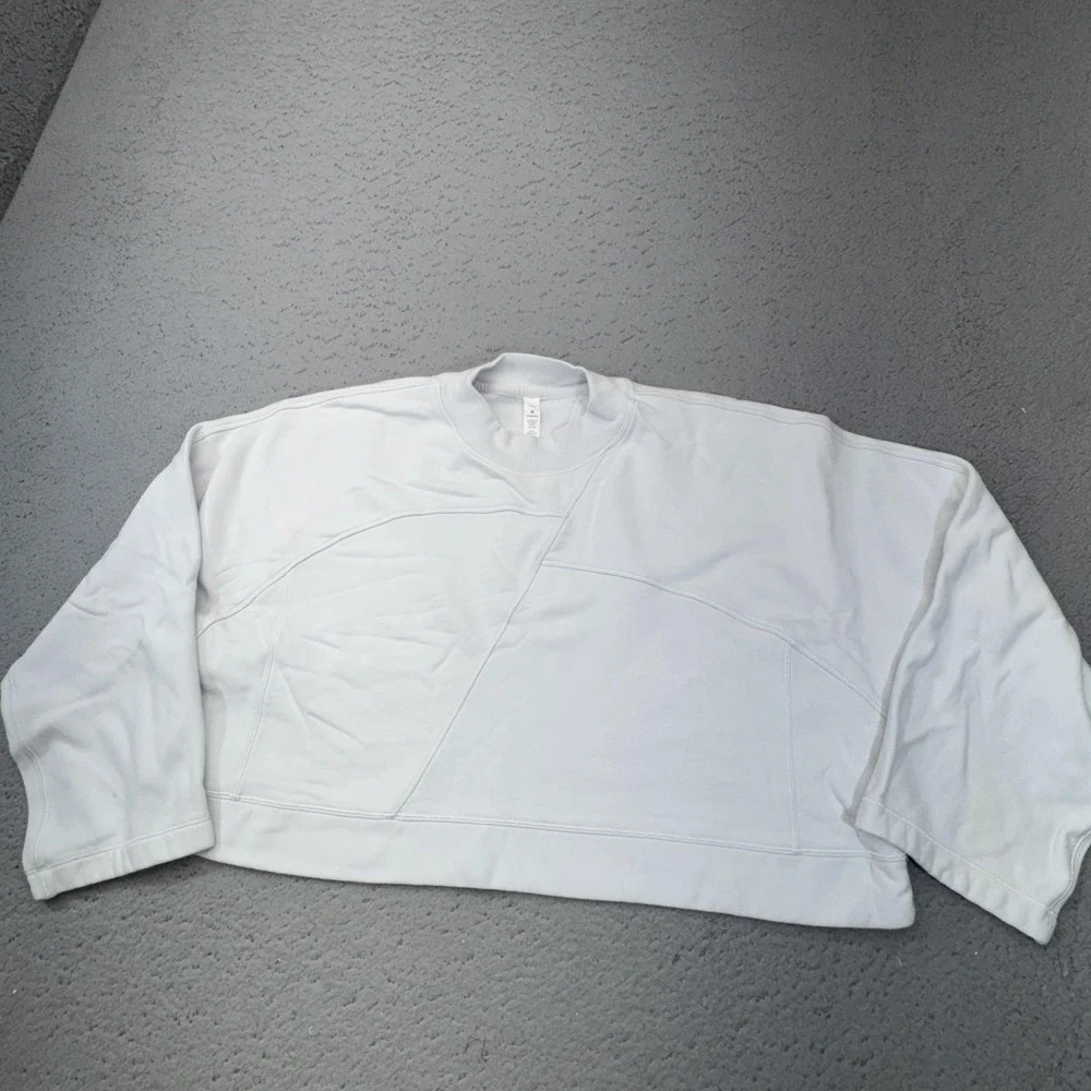 Lululemon Sweatshirt Womens Large Off White Cropped Pullover Oversized Gym